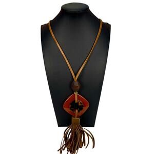NWT CHICO'S Signed "AUTUMN TASSLE PENDANT" Necklace Orange 28" Long - $69 MSRP